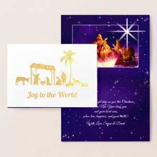 Joy to the World. Nativity Scene Luxury Real  Foil Card