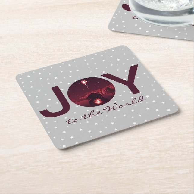 Joy to the World nativity   Square Paper Coaster (Angled)