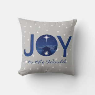 Joy to the World nativity  Throw Pillow