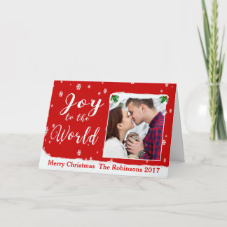 Joy to the World Personalize Holly Frame Card