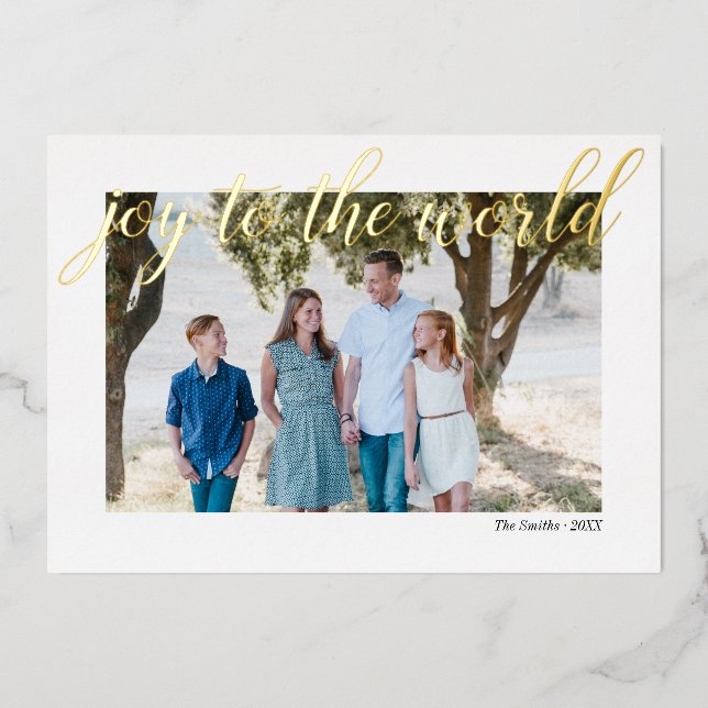Joy to the World Personalized Photo Foil Holiday Card (Front)