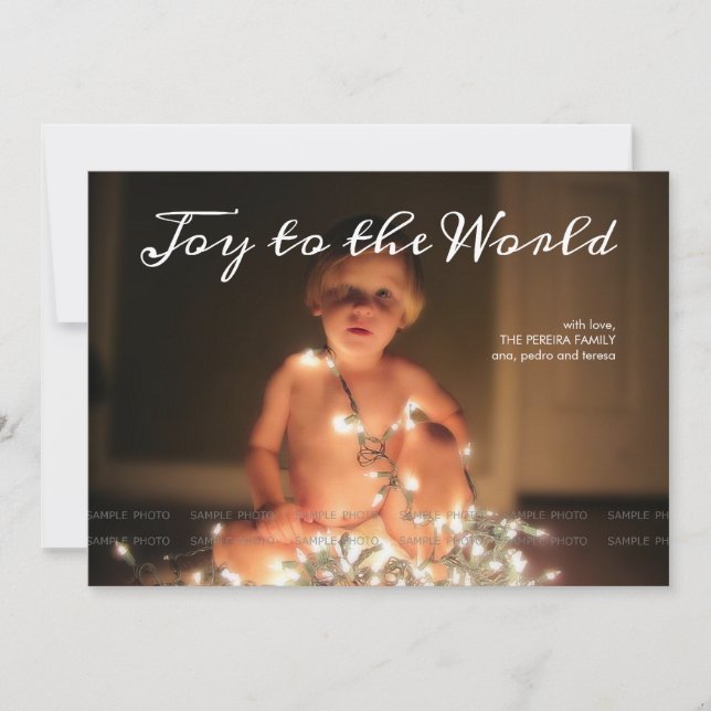 Joy to the World Photo Christmas Holiday Aqua Blue (Front)