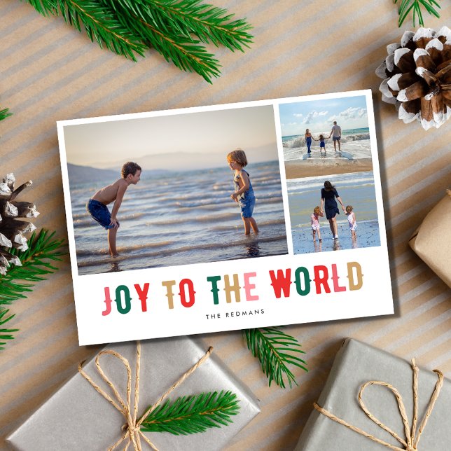 Joy to the World Photo Collage Carte de vacances (Joy to the World Photo Collage Christmas Holiday Card)