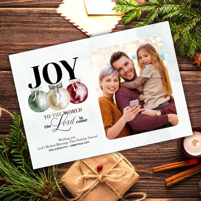 Joy To The World Photo Holiday Card (Bring joy to the season with this lovely religious card. Personalize with your photo and a message.)