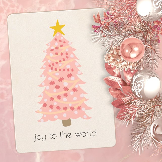 Joy To The World Pink Tree Ajouter Nom Carte Flat  (Créateur téléchargé)