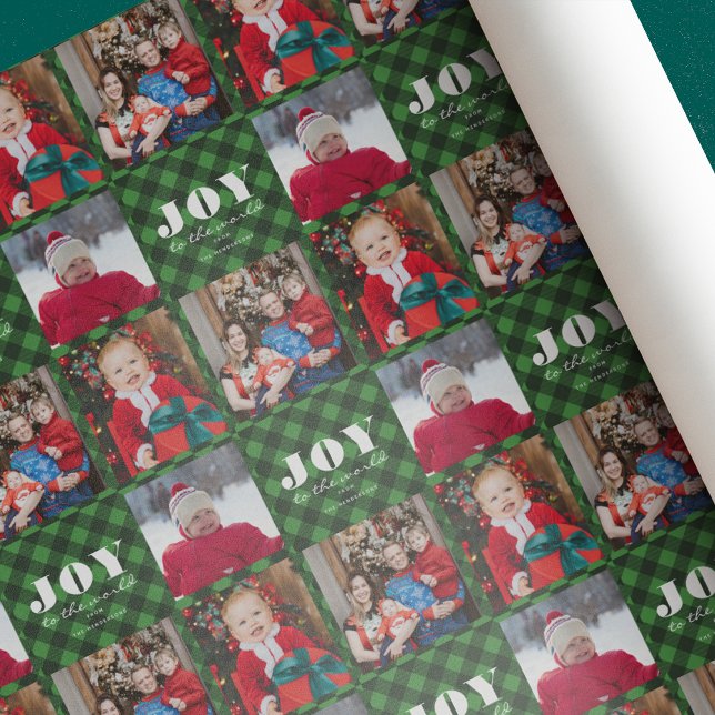 Joy to the World Plaid Photo Holiday Wrapping Pape Wrapping Paper (Creator Uploaded)