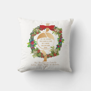 Joy To The World Quote Elegant Christmas Wreath Throw Pillow