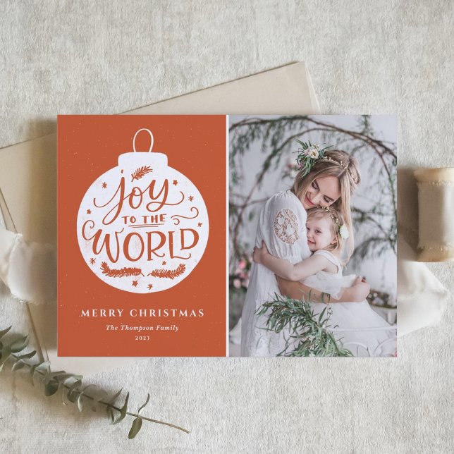 Joy To The World Quote Orange Merry Christmas Holiday Card (Creator Uploaded)