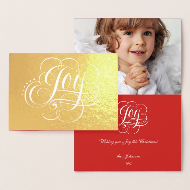 Joy to the World Real Customize Photo Christmas Foil Card (Display)