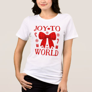 Joy to the World Red Gingham Bow Christmas Shirt