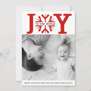 Joy to the world red snowflake Christmas holiday Card