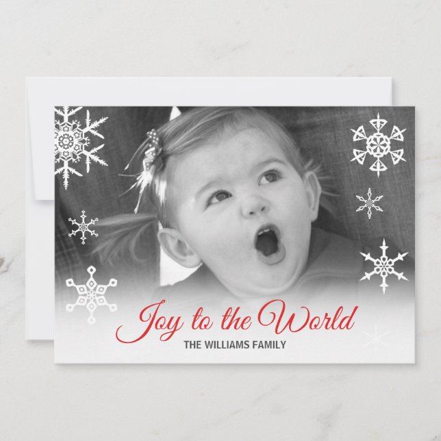 Joy to the World Red Typography Family Photo Holiday Card (Front)