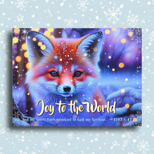 Joy To The World Rejoice Scripture Baby Snow Fox  Holiday Postcard
