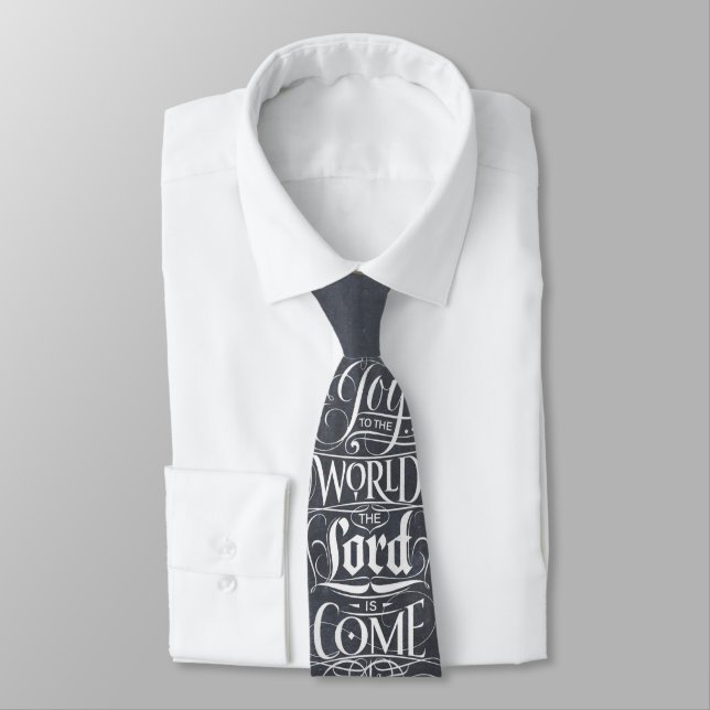 Joy to the World Religious Christmas Chalkboard Tie (Tied)