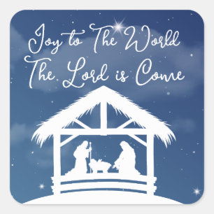 Joy to the World Religious Christmas Nativity Square Sticker