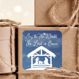 Joy to the World Religious Christmas Nativity Square Sticker