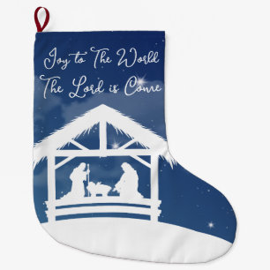 Joy to the World Religious Nativity Scene Large Christmas Stocking