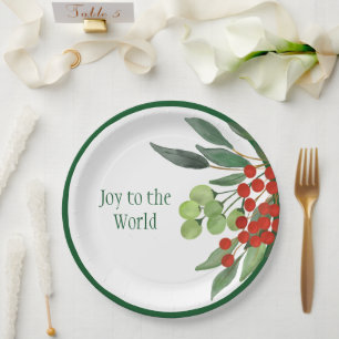Joy to the World Religious Red Green Christmas Paper Plate