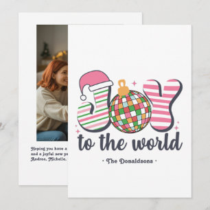 "Joy to the World" Retro Disco Ball Photo Holiday Card