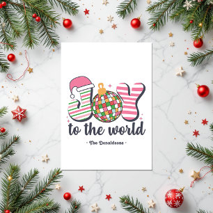 "Joy to the World" Retro Disco Ball Photo Holiday Card