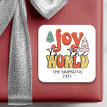 Joy to the World Retro Gift  Square Sticker<br><div class="desc">This design may be personalized in the area provided by changing the photo and/or text. Or it can be customized by clicking Personalize this Template and then choosing the click to customize further option and delete or change the colour of the background, add text, change the text colour or style,...</div>