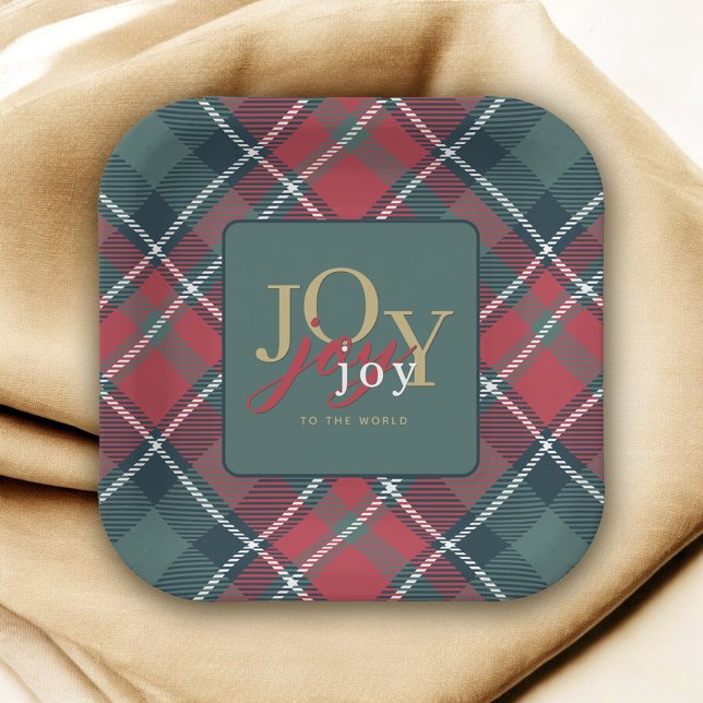 Joy to the World Rustic Plaid Holiday Paper Plate (Creator Uploaded)