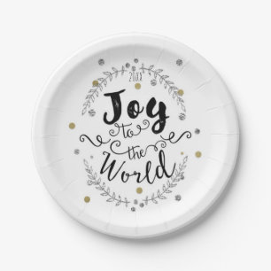 Joy to the World Rustic Silver Gold Holiday Party Paper Plate