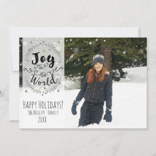 Joy to the World Rustic Silver Gold Holiday Photo Card