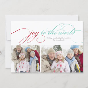 Joy To The World Script   Red/Light Blue Holiday Card