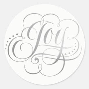 Joy to the World Silver Foil Calligraphy - Faux Classic Round Sticker