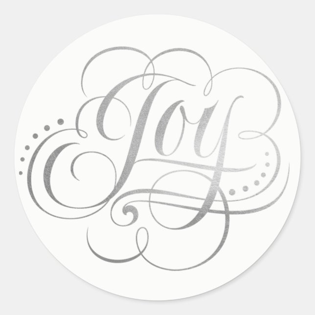 Joy to the World Silver Foil Calligraphy - Faux Classic Round Sticker (Front)