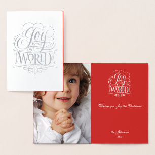 Joy to the World Silver Foil Christmas Calligraphy Card