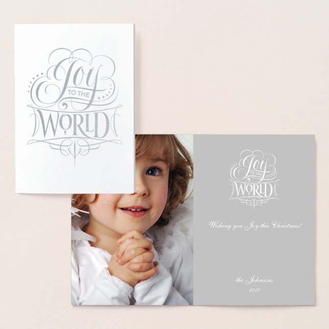 Joy to the World Silver Foil Christmas Calligraphy Card (Display)