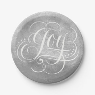 Joy to the World Silver Foil Luxury Christmas Faux Paper Plate
