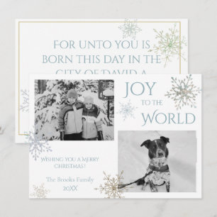 Joy to the World Snowflake Two Photo Christmas Holiday Card