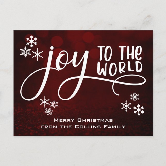 Joy to the World Snowflakes Christmas Message Holiday Postcard (Front)