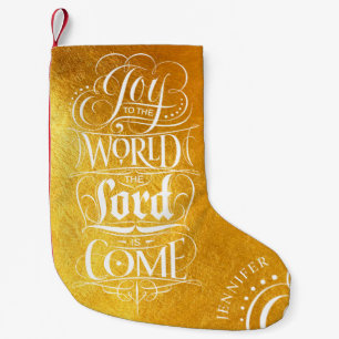 Joy to the World the Lord Christian Christmas Gold Small Christmas Stocking