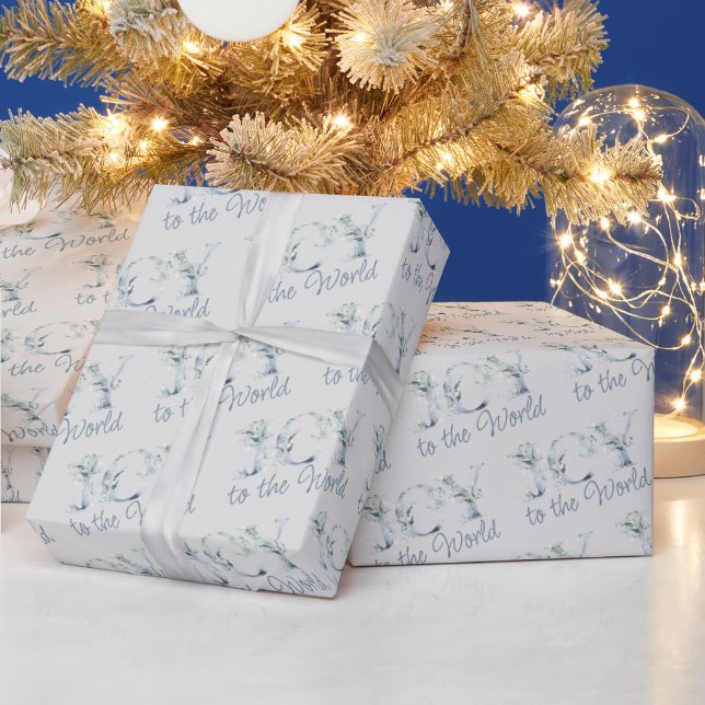 Joy to the World Typographic Winter Greenery Wrapping Paper (Holidays)