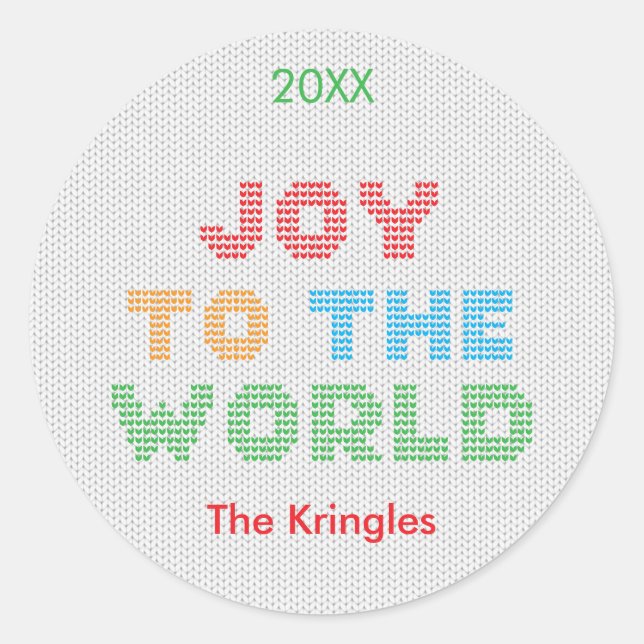 Joy To The World Typography Christmas  Classic Round Sticker (Front)