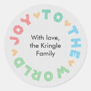 Joy To The World Typography Christmas Wreath Classic Round Sticker