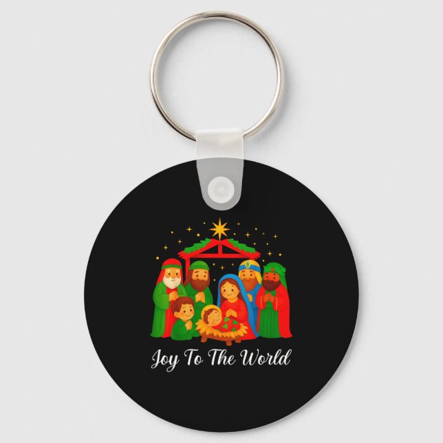 Joy To The World Ugly Christmas Sweater Xmas Squad Keychain (Front)