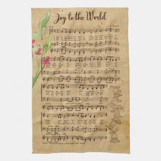 Joy To The World Vintage Christmas Carol Kitchen Towel