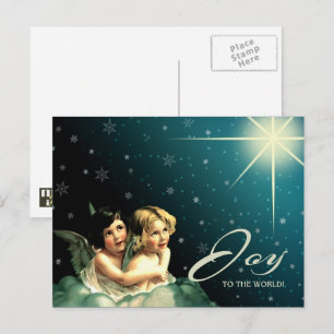 Joy to The World. Vintage Little Christmas Angels Holiday Postcard