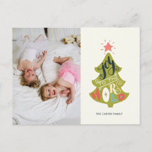 Joy to the World Vintage Tree   Holiday Photo Card