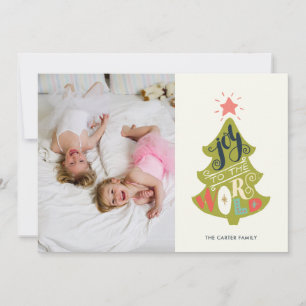 Joy to the World Vintage Tree   Holiday Photo Card