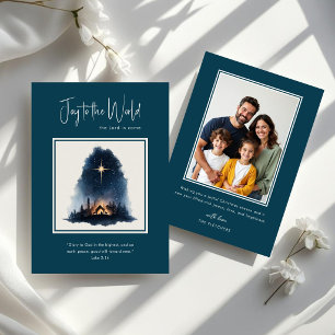 Joy to the World Watercolor Nativity Christmas Holiday Card