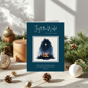 Joy to the World Watercolor Nativity Christmas Holiday Card