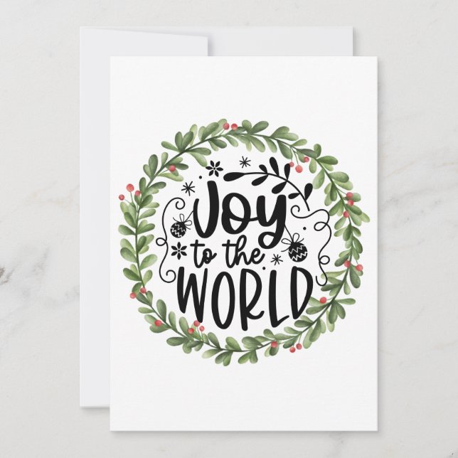 Joy to the World Watercolor Wreath Holiday Card (Front)