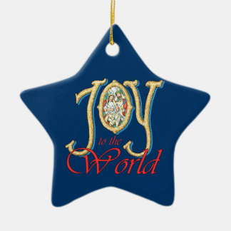 Joy to the World with Stained Glass Nativity Ceramic Ornament