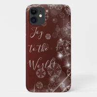 Joy to the World with White Snowflakes on Red